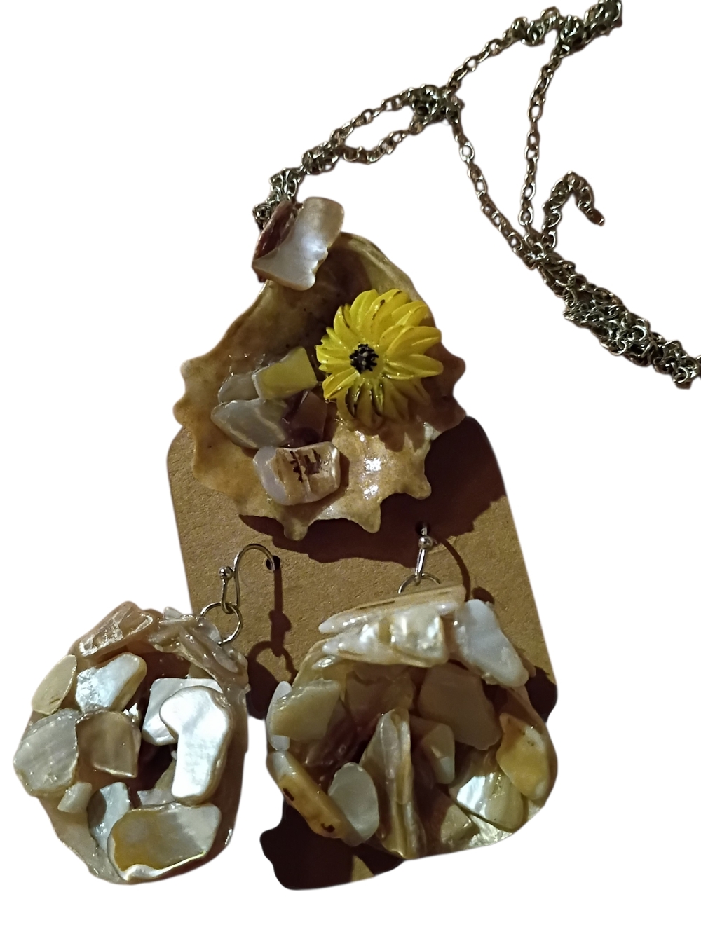 Handmade Cream and Yellow Shell Necklace & Earrings Set